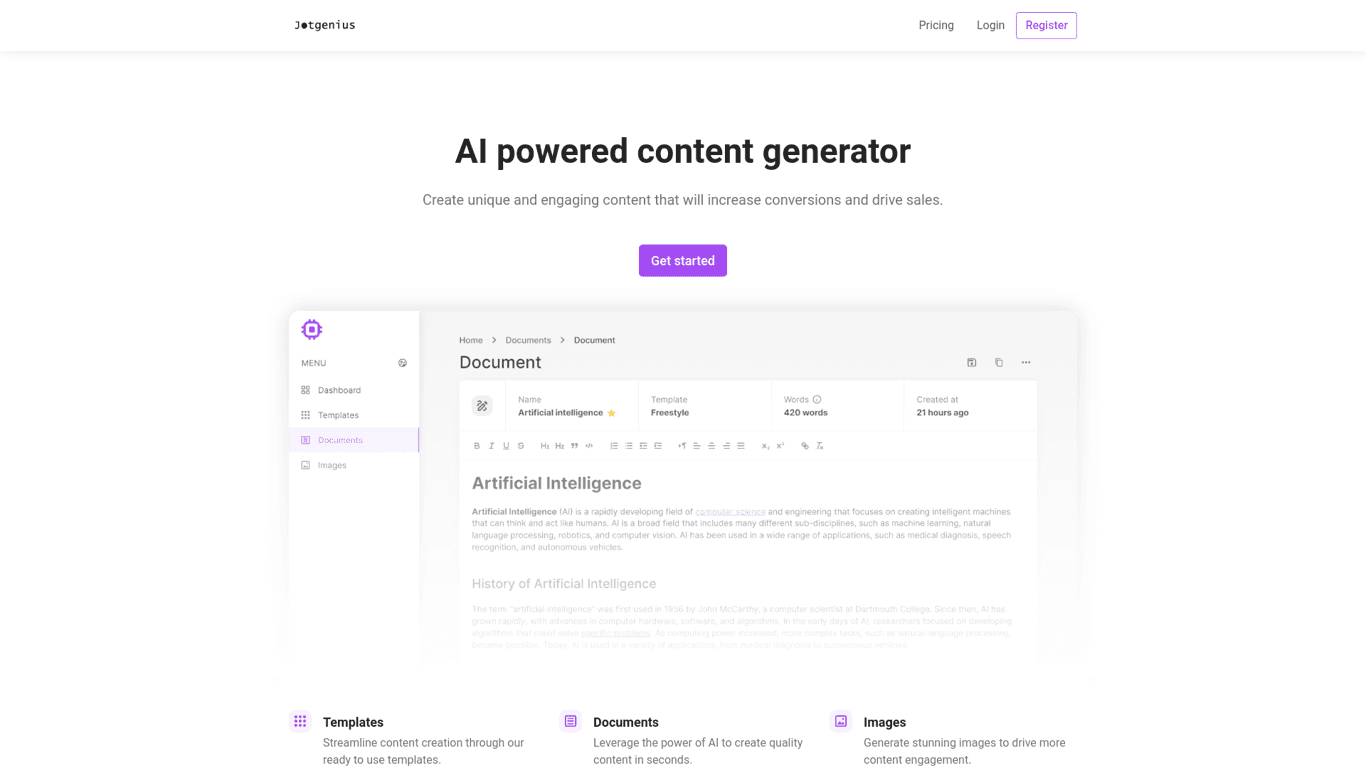 Jotgenius screenshot