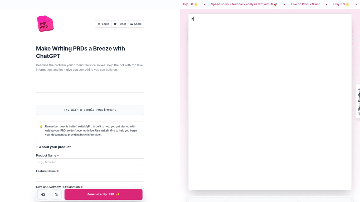 Writemyprd screenshot