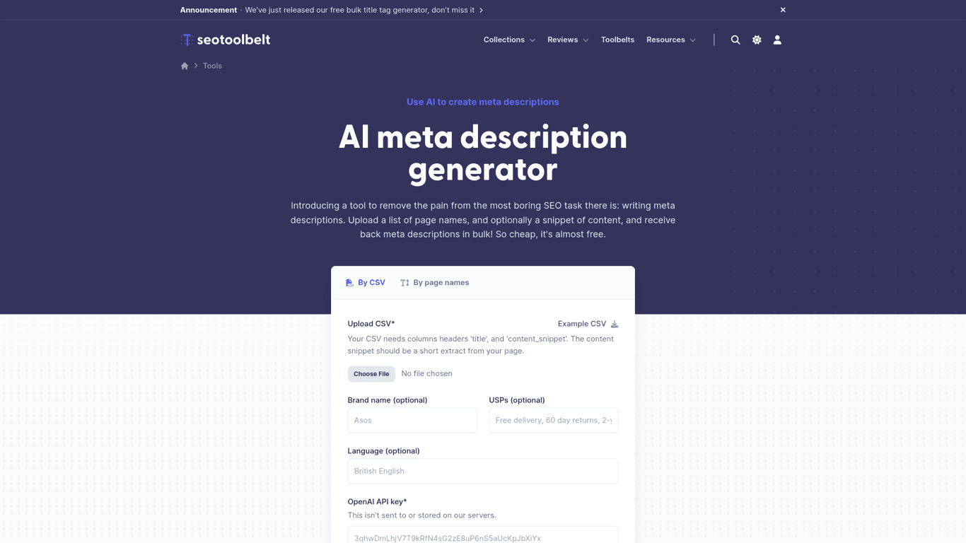Meta description generator screenshot