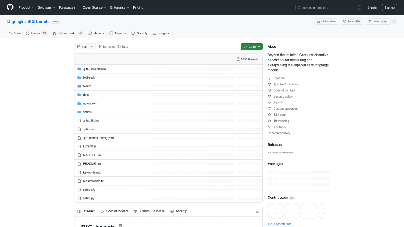 BIG-bench screenshot
