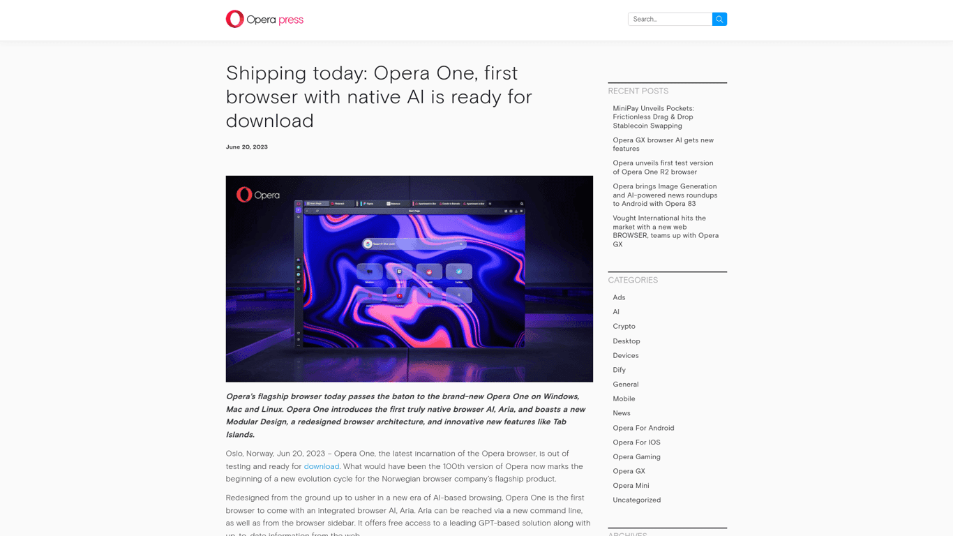 Opera One screenshot