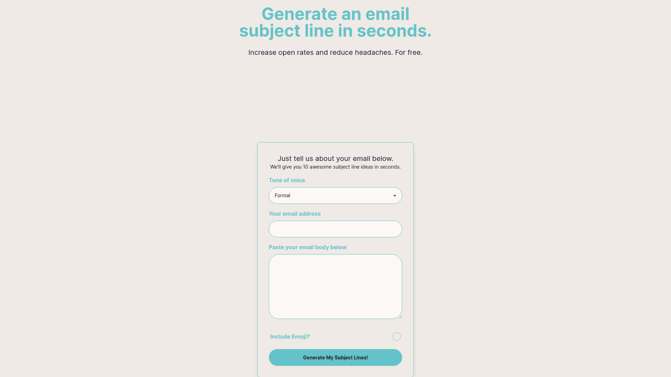Subject Line Generator screenshot