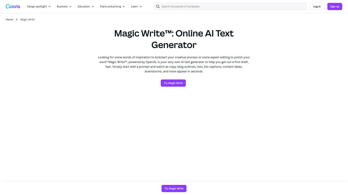 Canva Magic Write screenshot