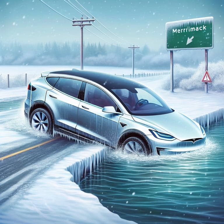 Tesla Unplugged: SUV Takes Icy Plunge into Merrimack River!